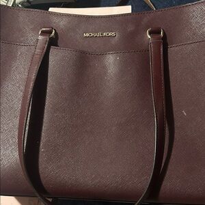 Michael Kors Maroon Saffiano Leather Tote with Gold Accents